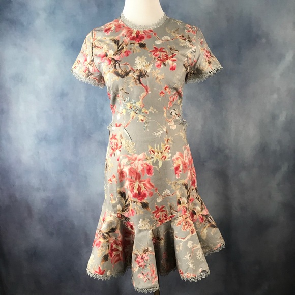 Mercer Flutter Cutout Back Floral Print Dress Blue - Picture 3 of 6